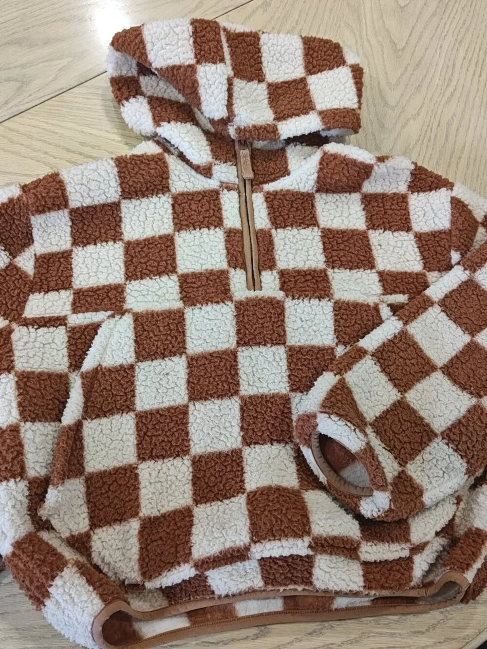 Gap Kids XL, Size 12 Checkered Sherpa Hoodie Quarter Zip